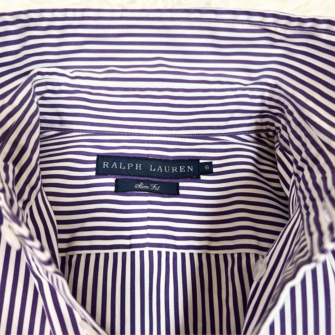 Ralph Lauren(ラルフローレン)の極美品✨ Ralph Lauren SLIM FITストライプシャツ パープル レディースのトップス(シャツ/ブラウス(長袖/七分))の商品写真
