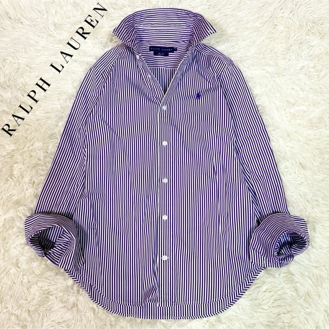 Ralph Lauren(ラルフローレン)の極美品✨ Ralph Lauren SLIM FITストライプシャツ パープル レディースのトップス(シャツ/ブラウス(長袖/七分))の商品写真