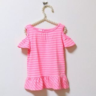 ベビーギャップ(babyGAP)の【定価半額以下】babyGAP♡100♡肩あきカットソー♡ボーダーピンク♡(Tシャツ/カットソー)