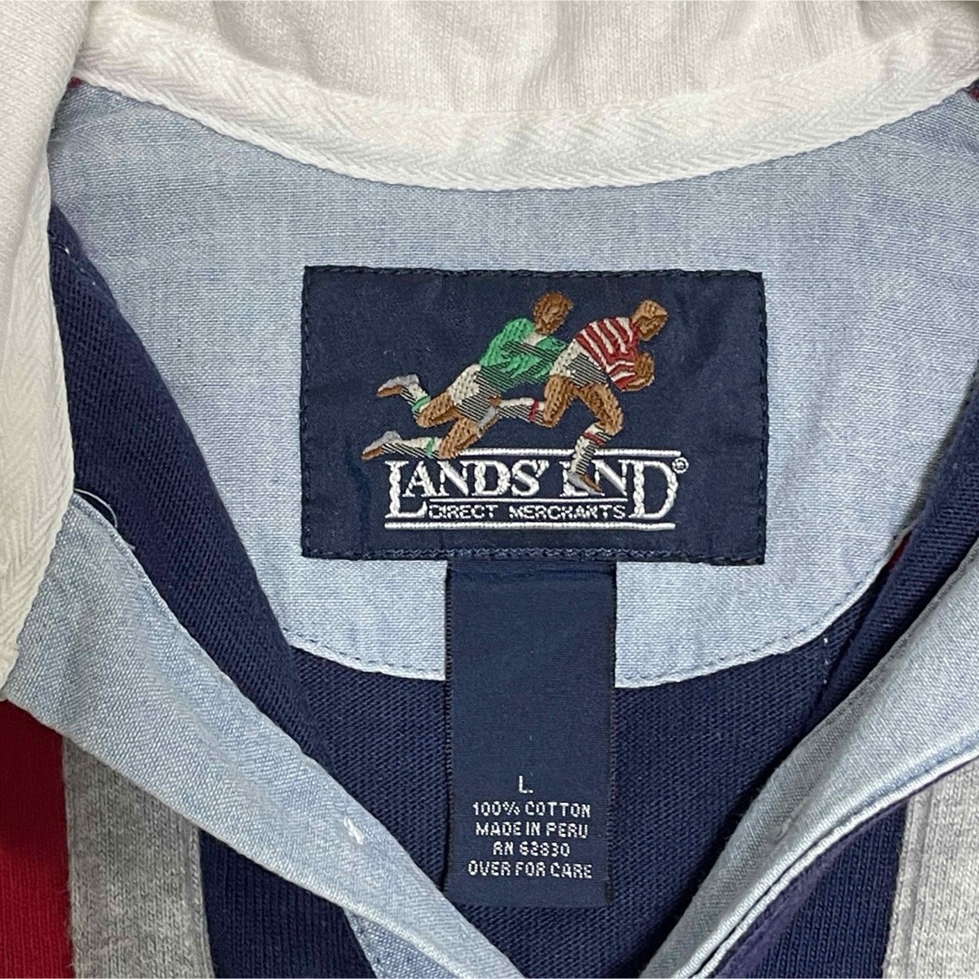 LANDS’END(ランズエンド)のLAND’S END キッズ ラガーシャツ L ランズエンド 赤 紺 ストライプ キッズ/ベビー/マタニティのキッズ服男の子用(90cm~)(Tシャツ/カットソー)の商品写真