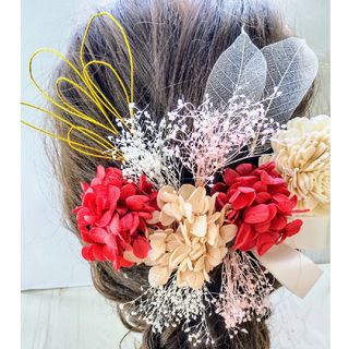 シャンパンレッド♪髪飾り♪ヘッドドレス♪ドライフラワー♪結婚式♪前撮り♪成人式(ヘアアクセサリー)