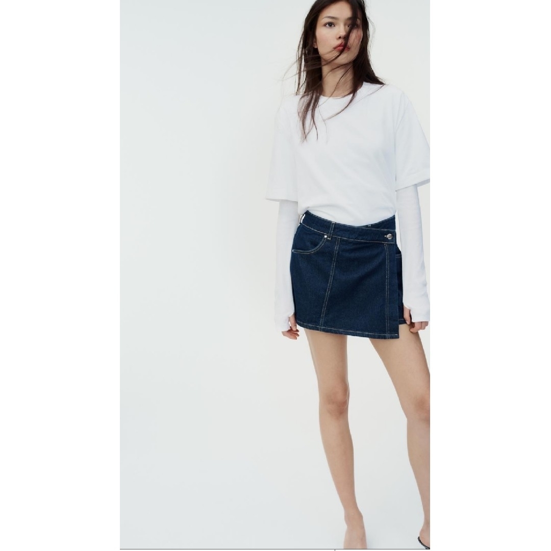 ZARA(ザラ)の新品！♥️ZARA♥️Z1975 デニム クロスオーバー スコート。パンツ。Ｓ。 レディースのパンツ(ショートパンツ)の商品写真