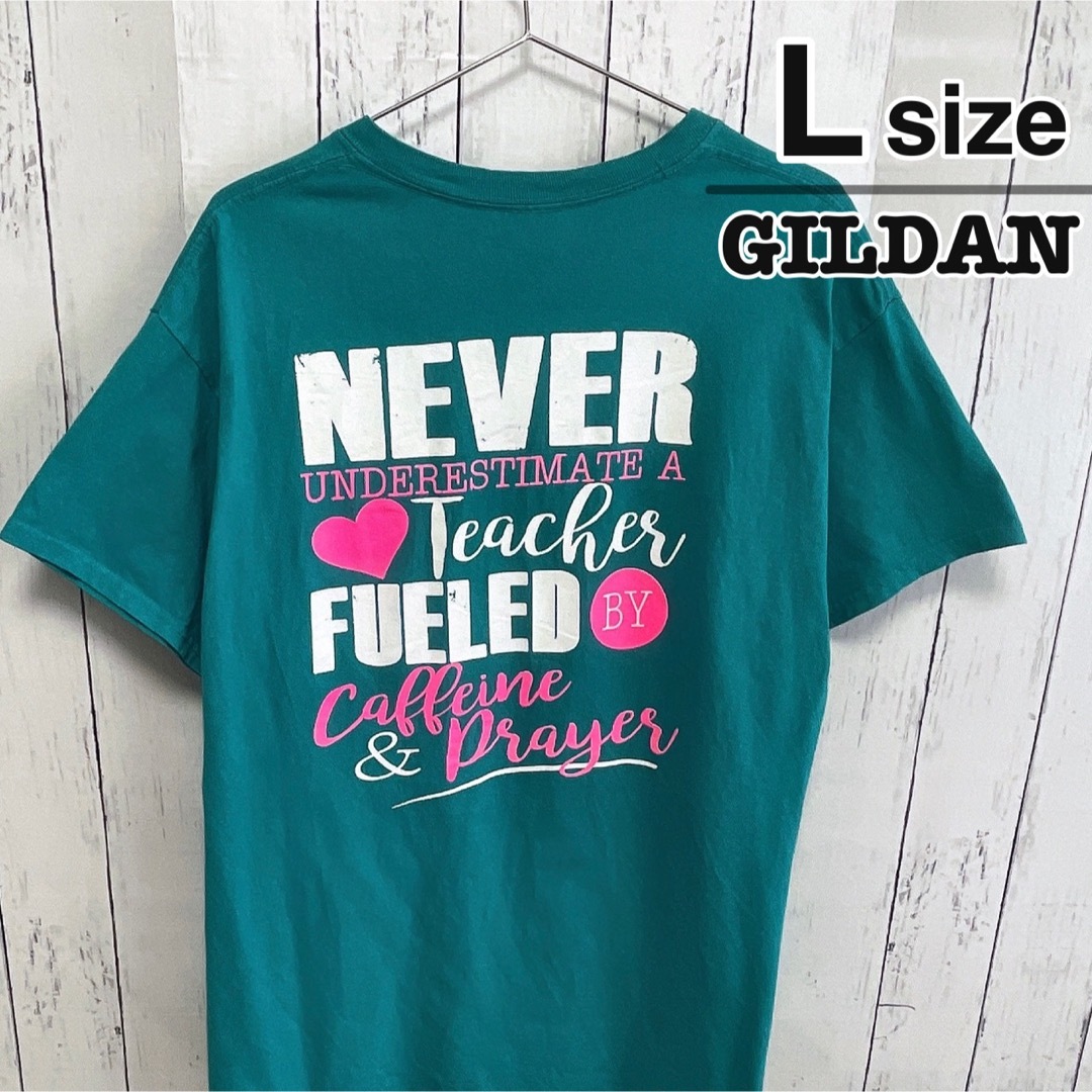 GILDAN(ギルタン)のUSA古着　GILDAN　Tシャツ　L　ターコイズグリーン　プリント　コットン メンズのトップス(Tシャツ/カットソー(半袖/袖なし))の商品写真