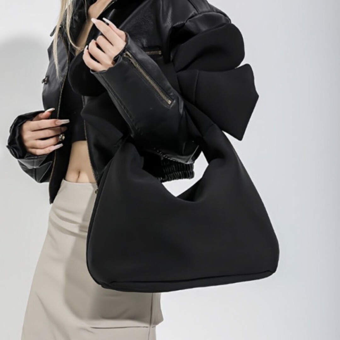 ビッグリボンハンドルバッグ ショルダーバッグ 黒 りぼん 新品 韓国 推し活 レディースのバッグ(ハンドバッグ)の商品写真