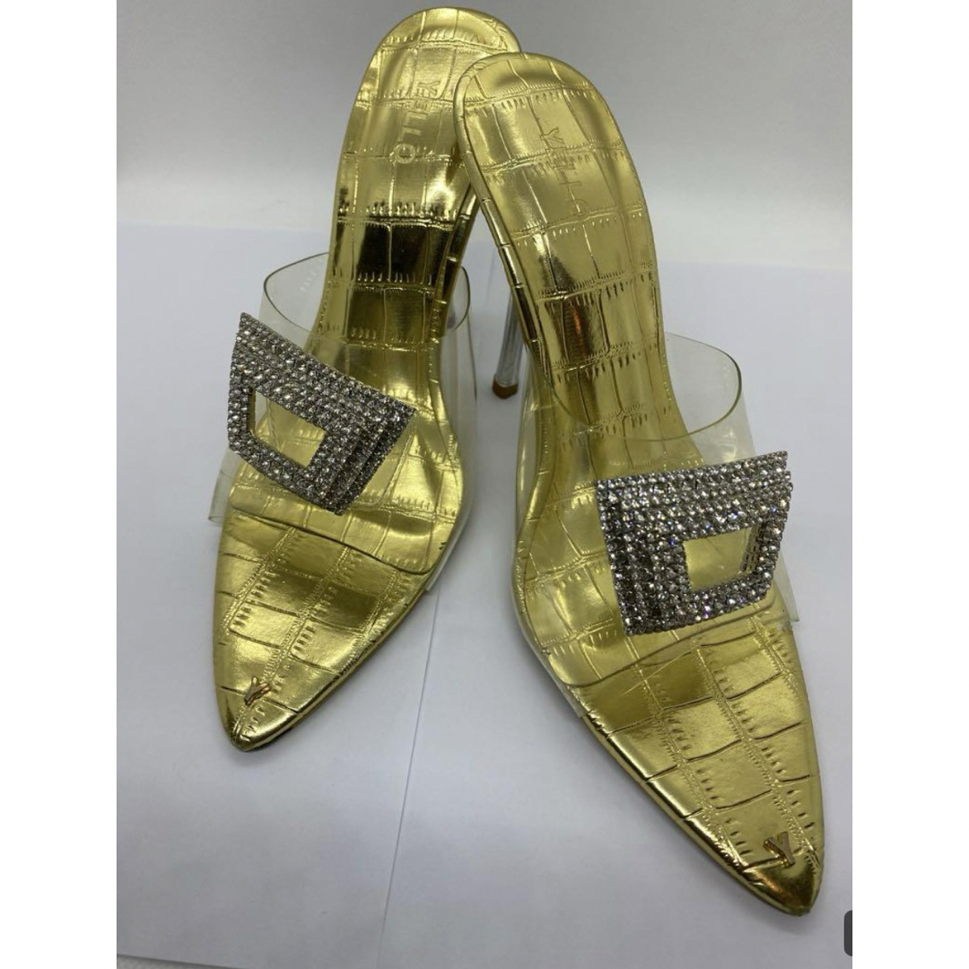 yellaw(イエロー)のyello キラキラ　ゴールド　ミュール　ハイヒール　ピンヒール レディースの靴/シューズ(ミュール)の商品写真