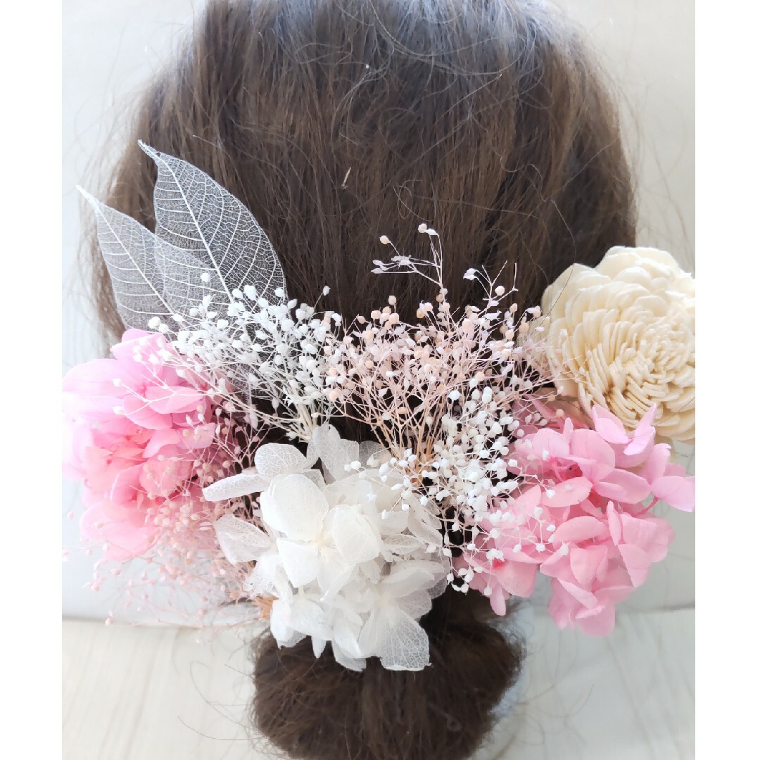 プリンセスピンク♪髪飾り♪ヘッドドレス♪ドライフラワー♪結婚式♪前撮り♪成人式 ハンドメイドのアクセサリー(ヘアアクセサリー)の商品写真
