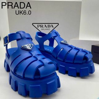 プラダ(PRADA)の★新品 23SS プラダ モノリス ラバーサンダル プラットフォーム 青 UK6(サンダル)