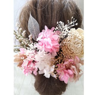 ボタニカルピンク♪髪飾り♪ヘッドドレス♪ドライフラワー♪結婚式♪前撮り♪成人式(ヘアアクセサリー)