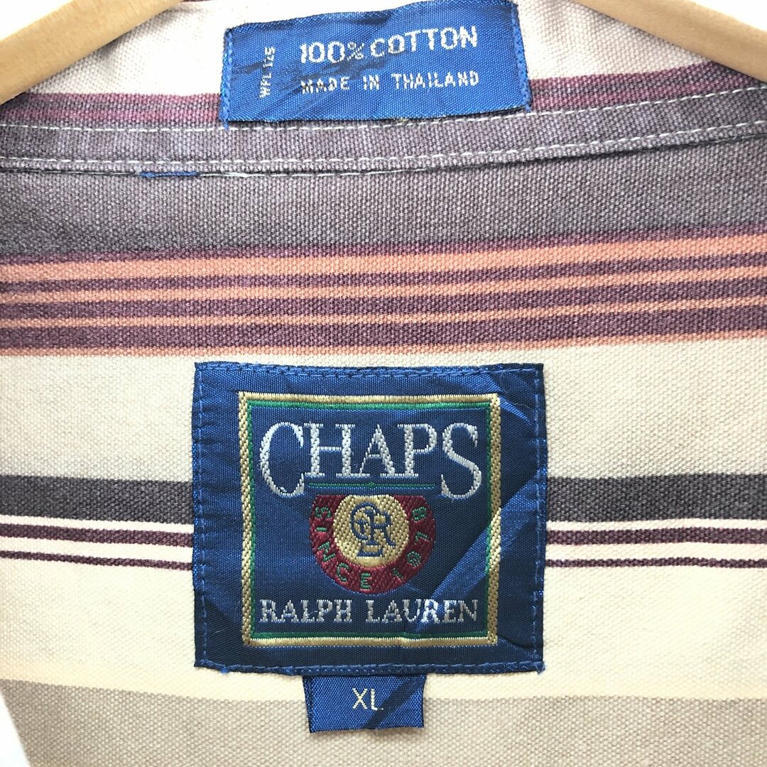 Ralph Lauren(ラルフローレン)の古着 80年代 ラルフローレン Ralph Lauren CHAPS チャップス 長袖 ボタンダウンストライプシャツ メンズXL ヴィンテージ /eaa441096 メンズのトップス(シャツ)の商品写真