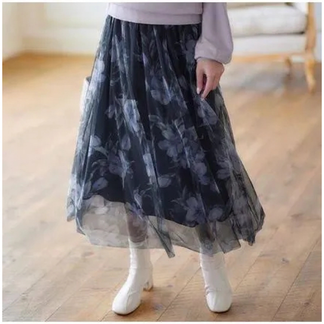 アロッタ　チュール花柄プリントスカート　M レディースのスカート(ロングスカート)の商品写真