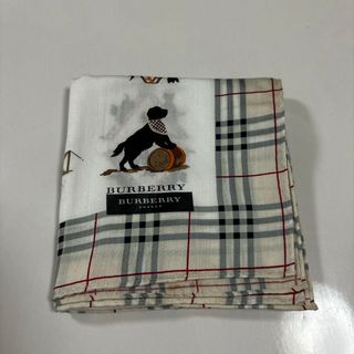 バーバリー(BURBERRY)のバーバリー　ハンカチドッグ柄ホワイト(ハンカチ)