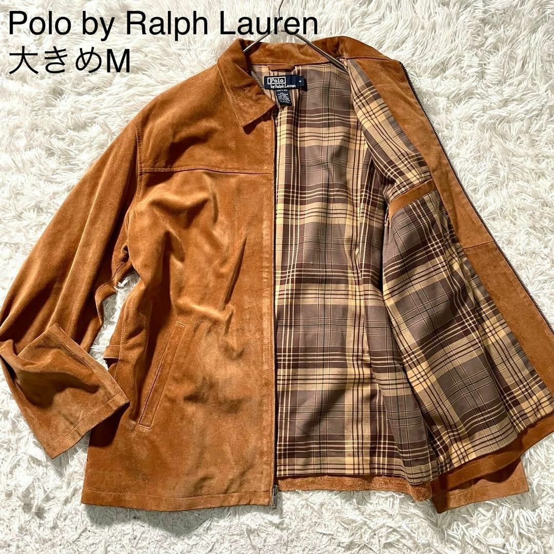 POLO RALPH LAUREN(ポロラルフローレン)の★極美品 90s ラルフローレン レザージャケット チェック スエード 大きめM メンズのジャケット/アウター(レザージャケット)の商品写真