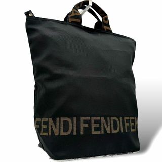 良品 FENDI トートバッグ ハンドバッグ ロゴ A4 キャンバス ブラック