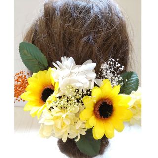 ヒマワリMIX♪髪飾り♪ヘッドドレス♪ドライフラワー♪結婚式♪前撮り♪浴衣(ヘアアクセサリー)