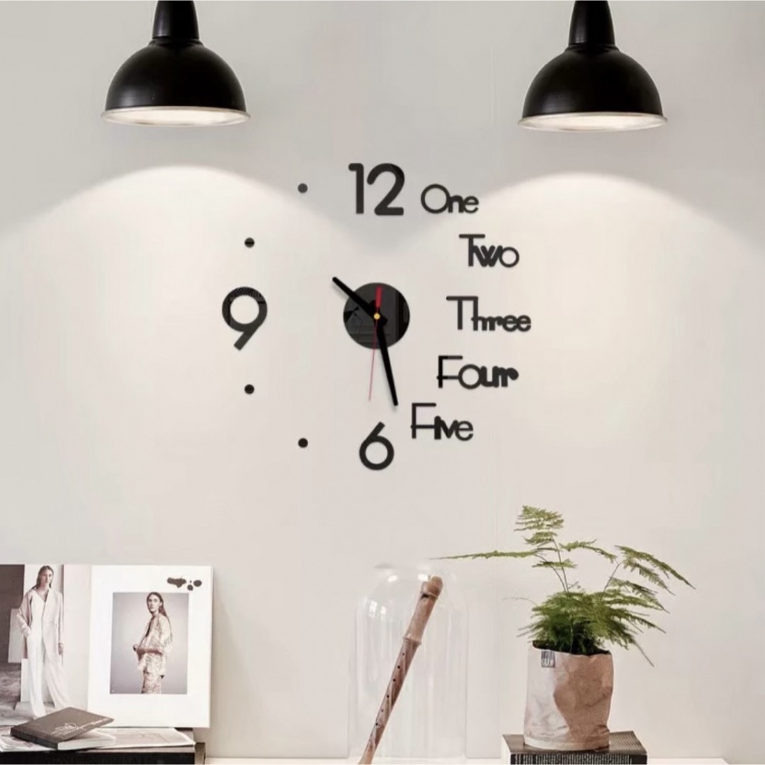 ウォールステッカークロック 右側ローマ字 ブラック 時計 インテリア DIY インテリア/住まい/日用品のインテリア小物(掛時計/柱時計)の商品写真