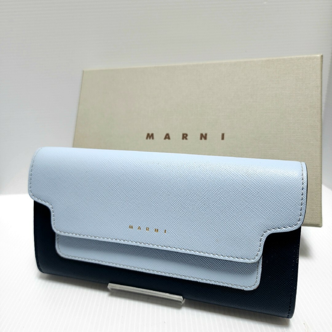 Marni(マルニ)のMARUNI マルニ 長財布 レザー ブルー ネイビー バイカラー ウォレット レディースのファッション小物(財布)の商品写真