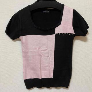 黒　ピンク　ニット半袖Tシャツ(Tシャツ(半袖/袖なし))