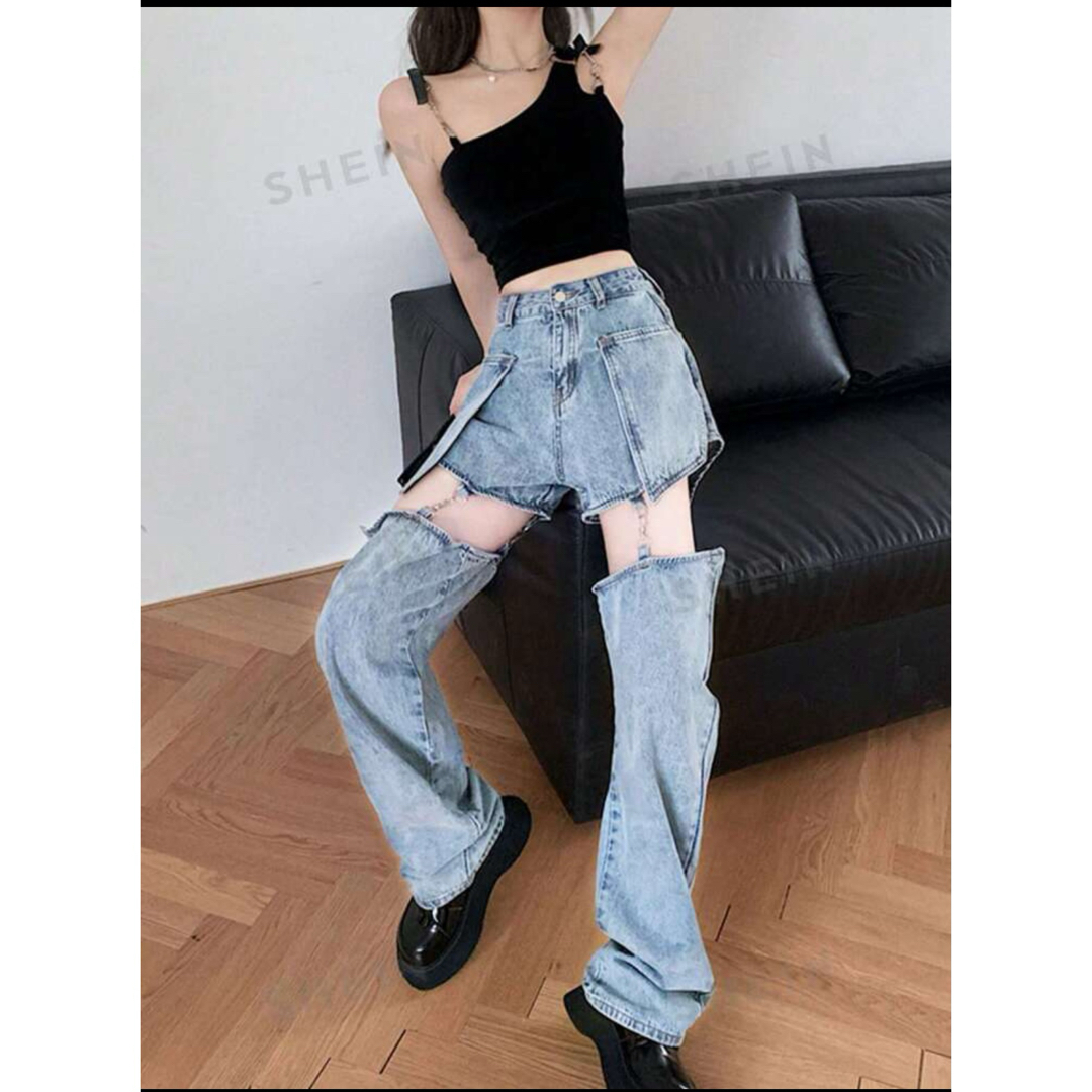 SHEIN(シーイン)のSHEIN Honeyspot ウォッシュドクラスプ デニム レディースのパンツ(デニム/ジーンズ)の商品写真