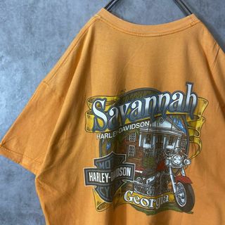 ハーレーダビッドソン(Harley Davidson)の【usa製、両面プリントロゴ】ハーレーダビッドソン古着Tシャツマスタード90s(Tシャツ/カットソー(半袖/袖なし))