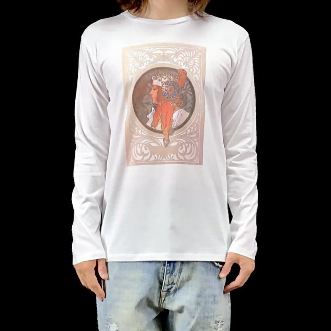新品 ミュシャ ビザンティン風の頭部 画家 アールヌーヴォー ポスター ロンT メンズのトップス(Tシャツ/カットソー(七分/長袖))の商品写真