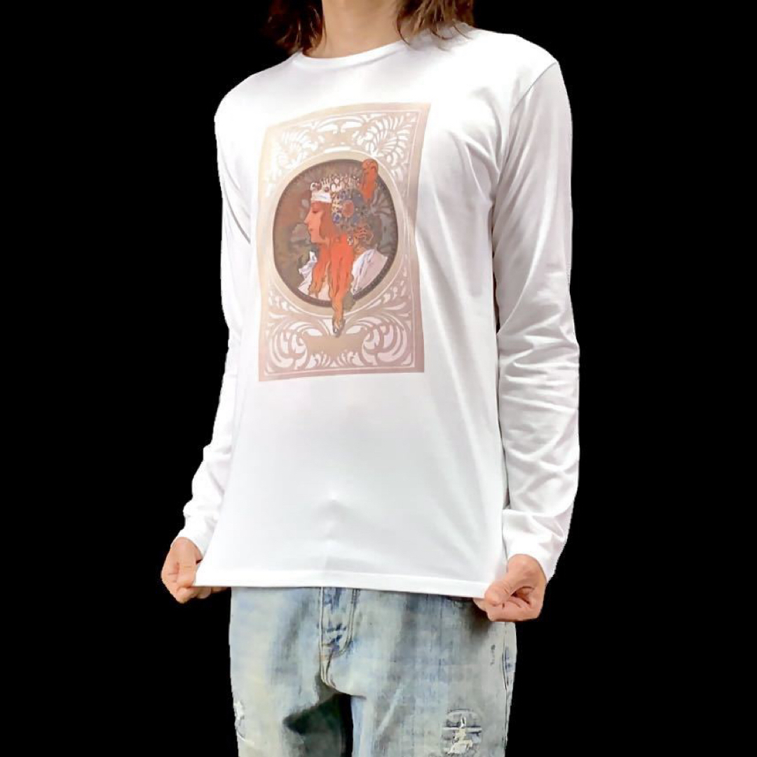 新品 ミュシャ ビザンティン風の頭部 画家 アールヌーヴォー ポスター ロンT メンズのトップス(Tシャツ/カットソー(七分/長袖))の商品写真