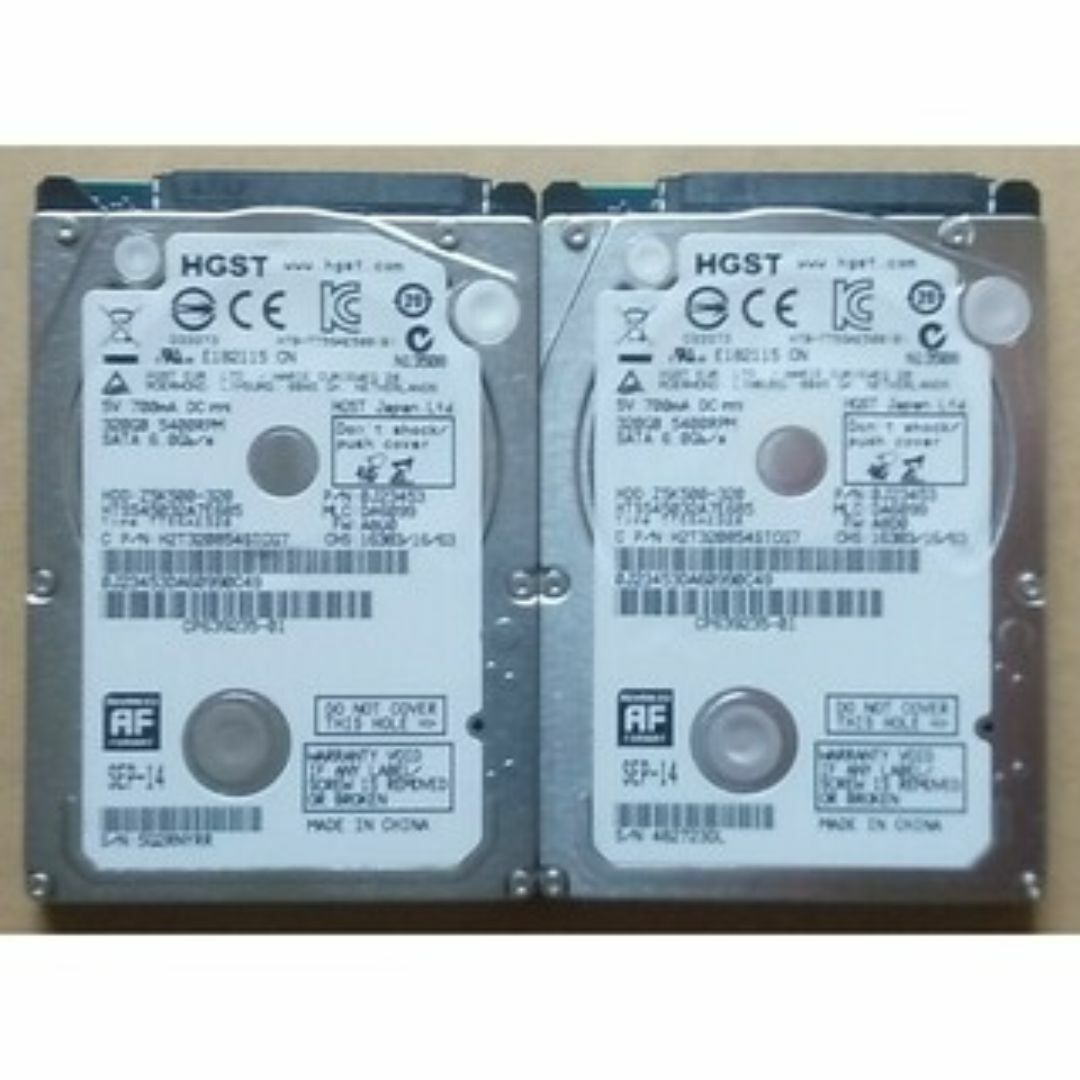 HDD 2.5インチ HGST 320G SATA 7mm厚 中古品 2個 スマホ/家電/カメラのPC/タブレット(PCパーツ)の商品写真