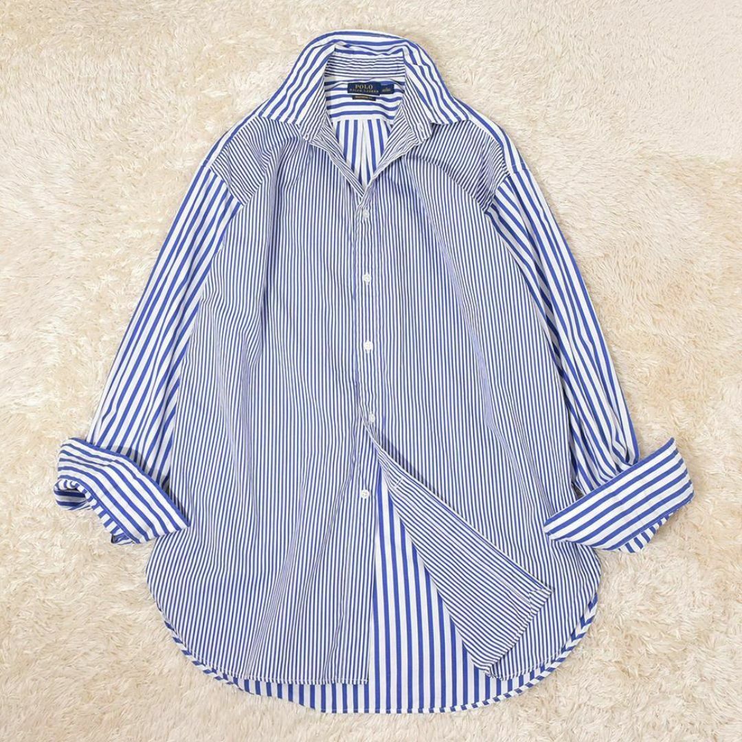 POLO RALPH LAUREN(ポロラルフローレン)のラルフローレン BOYFRIEND FIT クレイジー ストライプ シャツ 青白 レディースのトップス(シャツ/ブラウス(長袖/七分))の商品写真