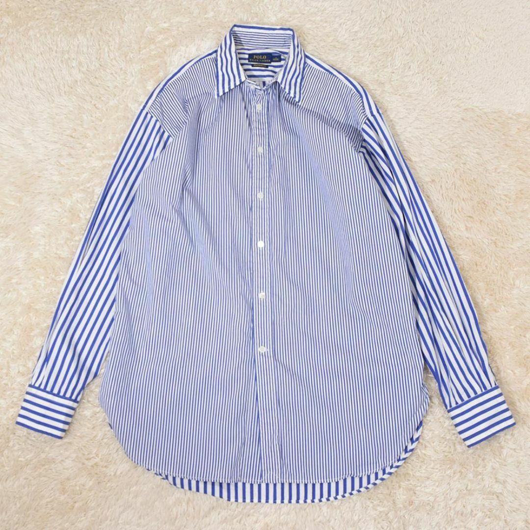 POLO RALPH LAUREN(ポロラルフローレン)のラルフローレン BOYFRIEND FIT クレイジー ストライプ シャツ 青白 レディースのトップス(シャツ/ブラウス(長袖/七分))の商品写真