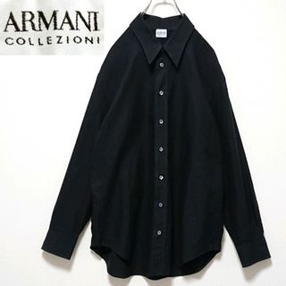 アルマーニ コレツィオーニ(ARMANI COLLEZIONI)の美品 希少サイズ アルマーニコレツォーニ ストライプ ブラック 長袖ドレスシャツ(シャツ)