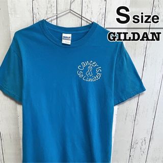 ギルタン(GILDAN)のUSA古着　GILDAN　Tシャツ　S　ライトブルー　水色　プリント　コットン(Tシャツ/カットソー(半袖/袖なし))