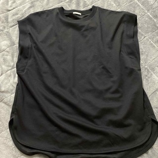 ジーユー(GU)のドライフレンチスリーブチュニック　ブラック(Tシャツ(半袖/袖なし))