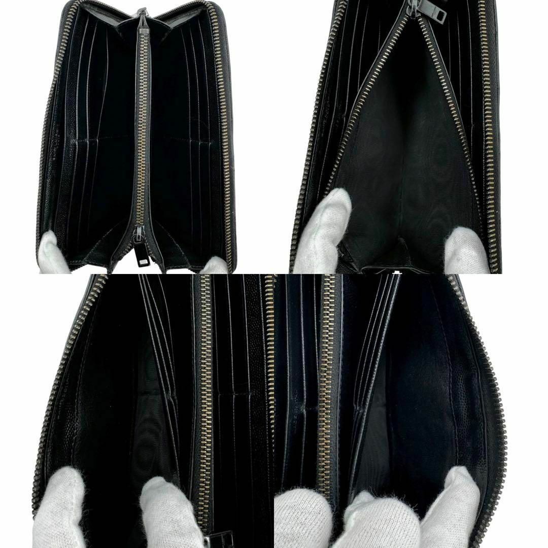 Yves Saint Laurent(イヴサンローラン)の良品 サンローラン 長財布 キャビアスキン YSLロゴ ラウンドジップ 黒 レディースのファッション小物(財布)の商品写真
