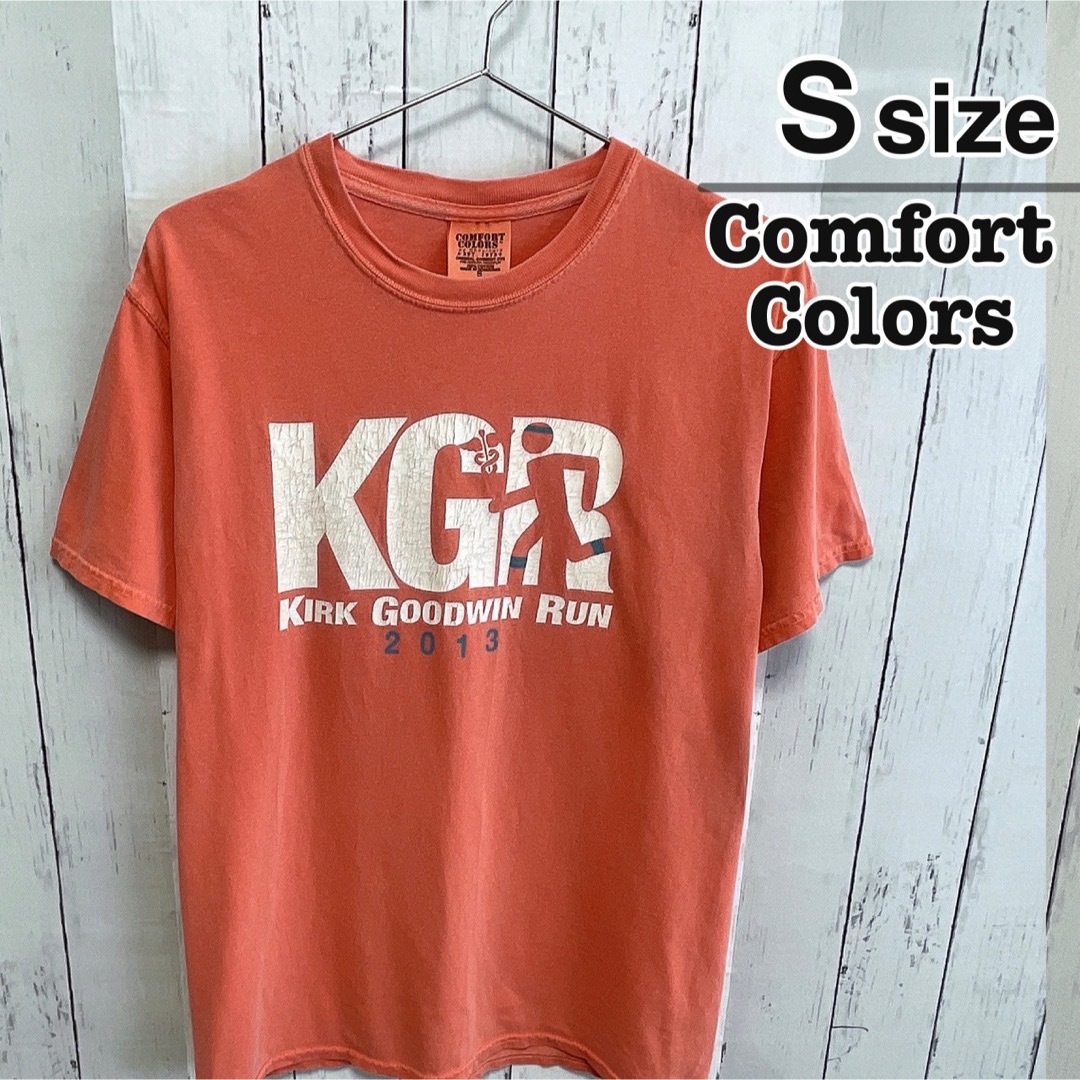 COMFORT COLORS　Tシャツ　S　ピンクオレンジ　プリント　USA古着 メンズのトップス(Tシャツ/カットソー(半袖/袖なし))の商品写真