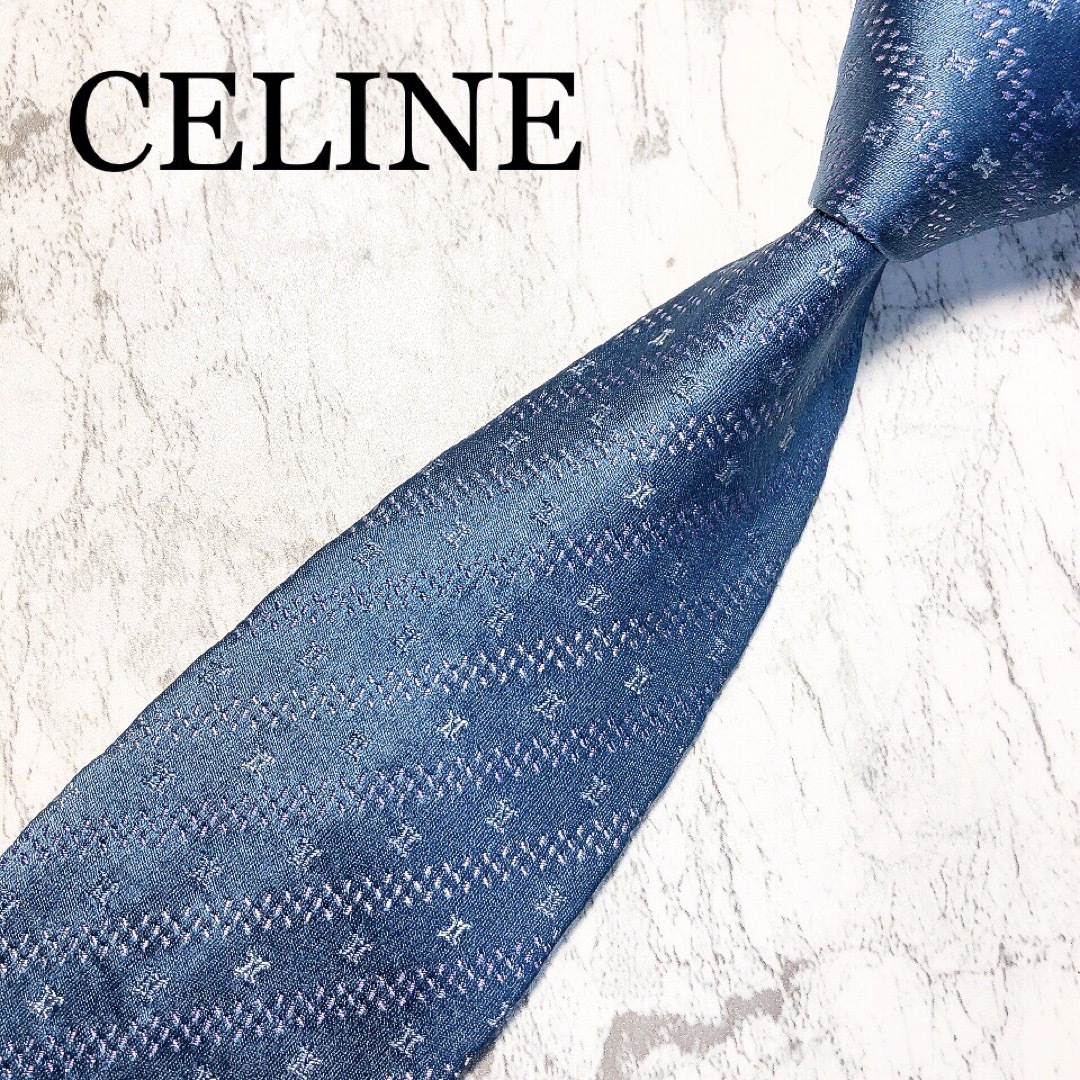 celine(セリーヌ)のCELINE ネクタイ　ブルー　ストライプ　マカダム柄 メンズのファッション小物(ネクタイ)の商品写真