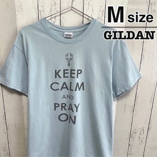 ギルタン(GILDAN)のUSA古着　GILDAN　Tシャツ　M　ライトブルー　水色　プリント　十字架(Tシャツ/カットソー(半袖/袖なし))