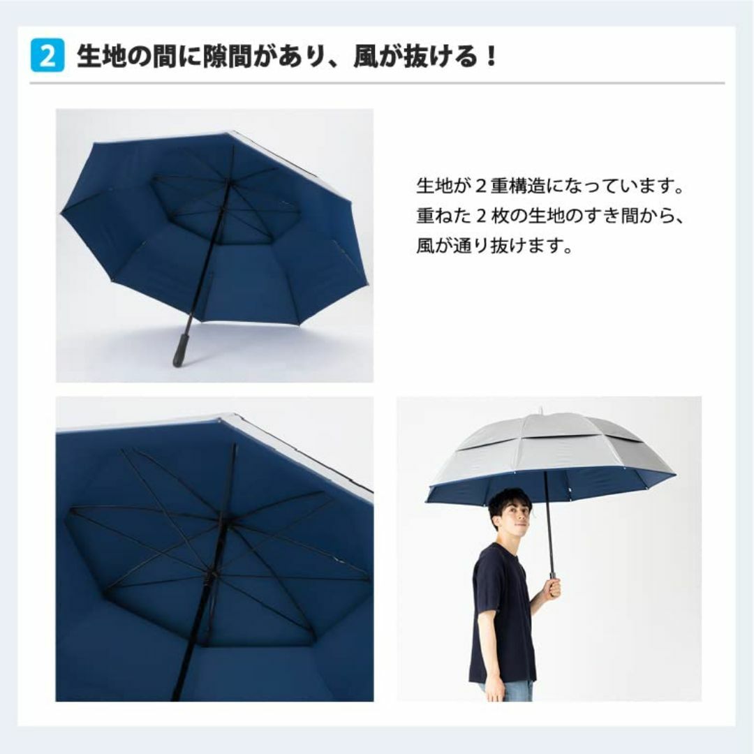 日傘 メンズ UVカット 晴雨兼用 遮光 遮熱 ゴルフ傘 強風対応 長傘 80c メンズのファッション小物(その他)の商品写真