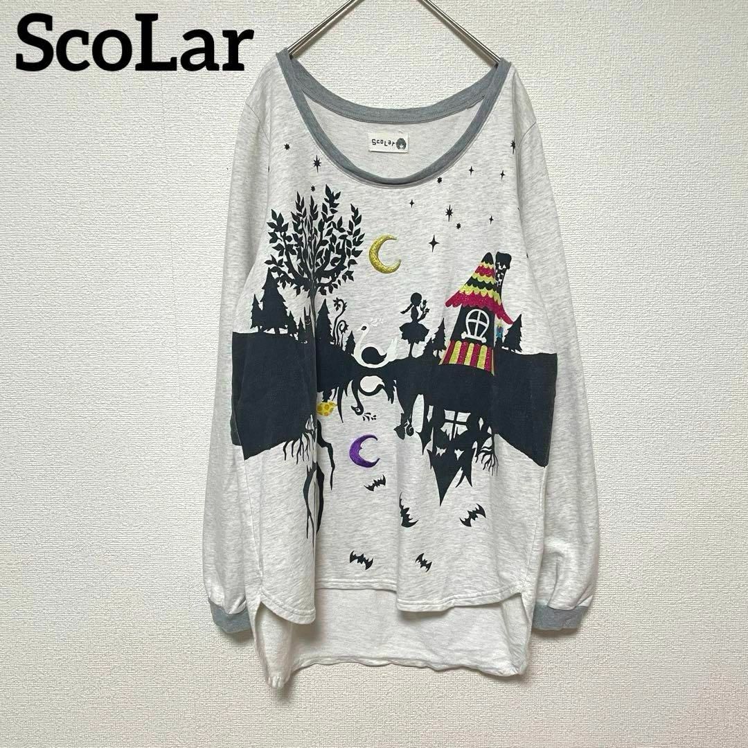 ScoLar(スカラー)のxx123 ScoLarスカラー/長袖コットンTシャツ/プリント/刺繍デザイン レディースのトップス(Tシャツ(長袖/七分))の商品写真