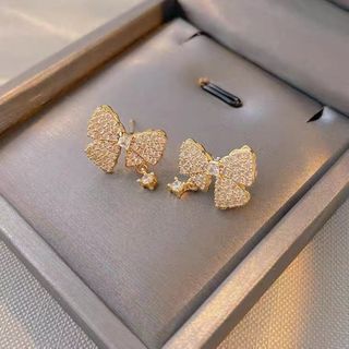 ワンポイント♡　リボン　ゴールド　ピアス　S925　ストーン　シンプル　韓国