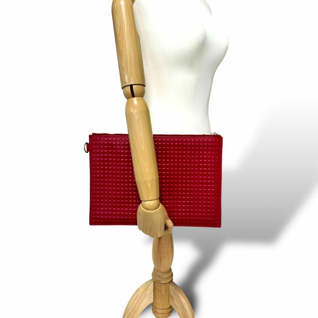 Balenciaga(バレンシアガ)の良品 BALENCIAGA クラッチバッグ セカンドバッグ グリッドクリップ 赤 レディースのバッグ(クラッチバッグ)の商品写真