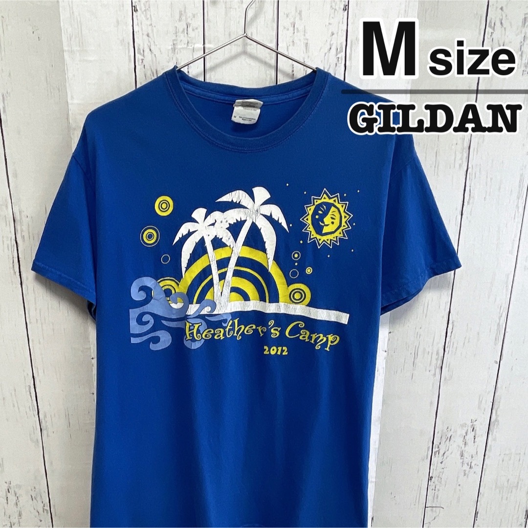 GILDAN(ギルタン)のUSA古着　GILDAN　Tシャツ　M　ブルー　青　イエロー　プリント　コットン メンズのトップス(Tシャツ/カットソー(半袖/袖なし))の商品写真