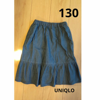 ユニクロ(UNIQLO)の130 UNIQLO GIRLS デニムフレアスカート ティアードスカート(スカート)