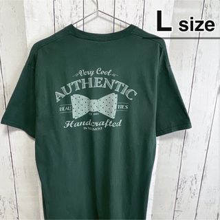 USA古着　Tシャツ　L　ダークグリーン　緑　胸ポケット　プリント　コットン(Tシャツ/カットソー(半袖/袖なし))