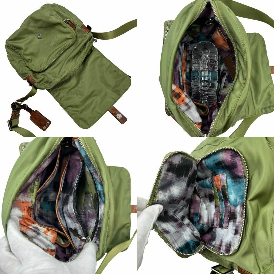 TUMI(トゥミ)の美品 希少 TUMI ショルダーバッグ 斜め掛け 花柄 サイドロゴ グリーン レディースのバッグ(ショルダーバッグ)の商品写真