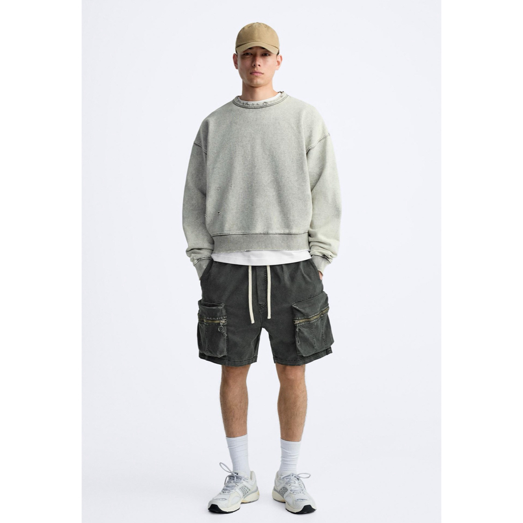 ZARA ダメージカーゴ バミューダパンツ ザラハーフパンツ 黒 L ZARA ダメージカーゴ バミューダパンツ ザラハーフパンツ 黒 L