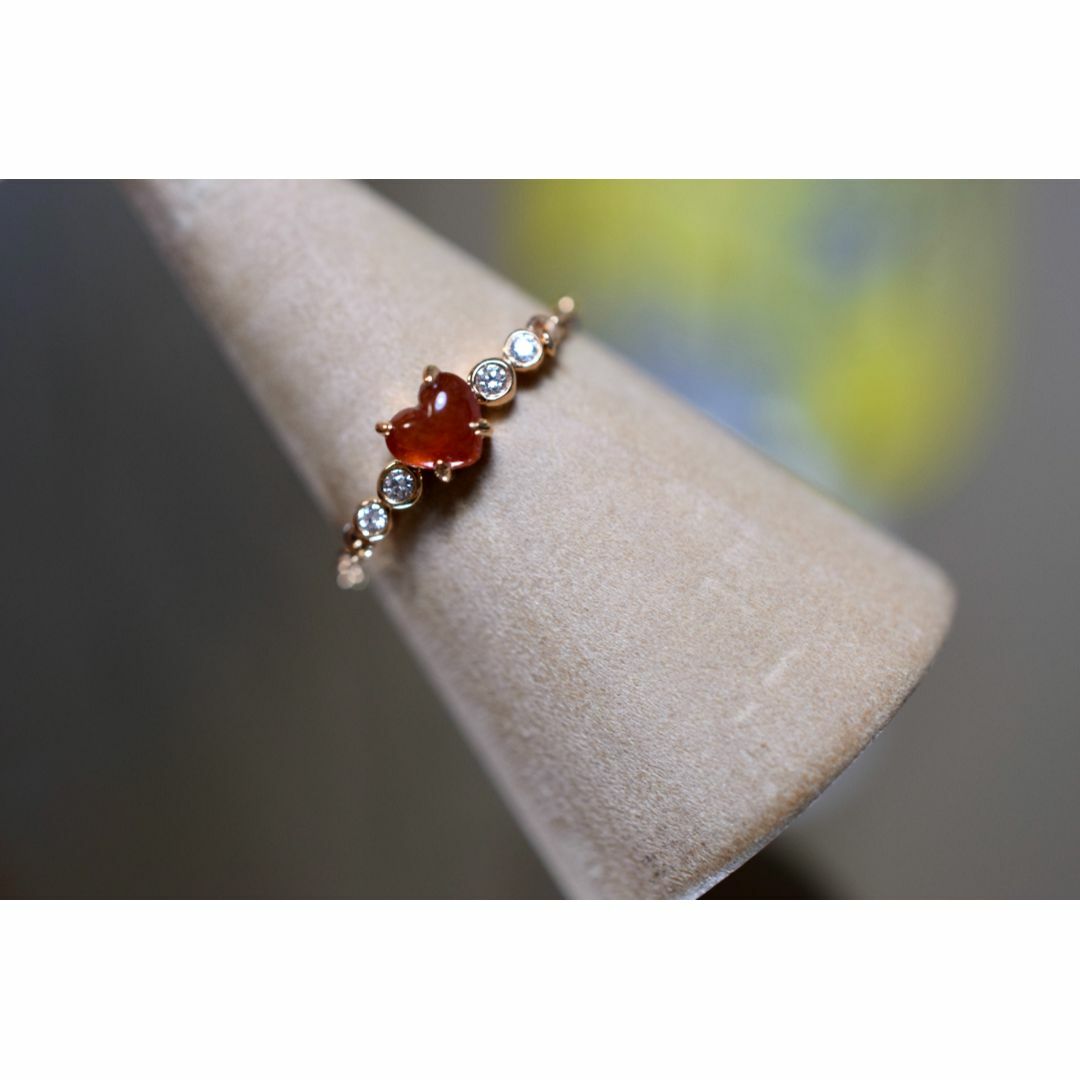 X24-04赤翡翠ハット氷種k18金ピンクゴールドリング指輪ミャンマー産 爪留め レディースのアクセサリー(リング(指輪))の商品写真