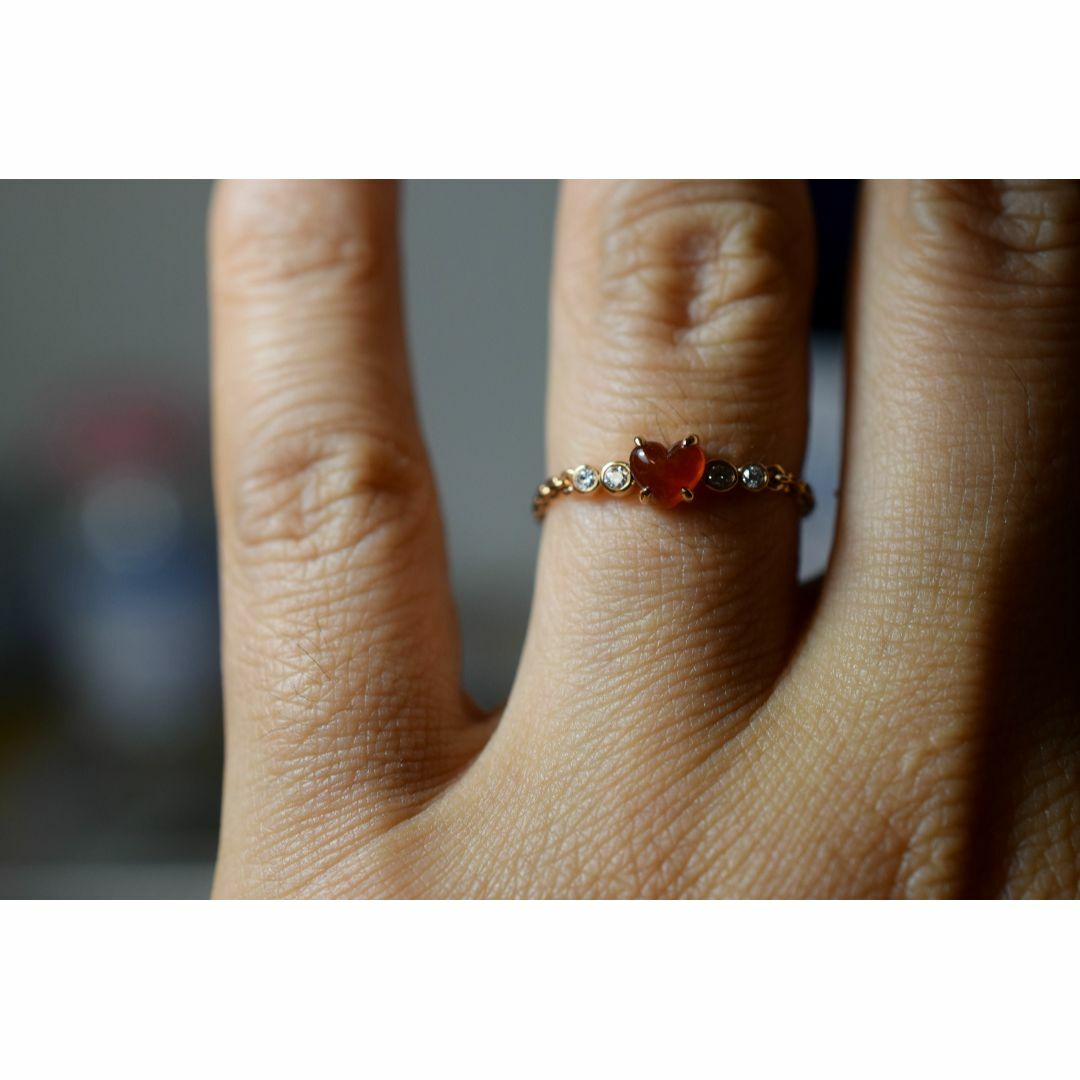 X24-04赤翡翠ハット氷種k18金ピンクゴールドリング指輪ミャンマー産 爪留め レディースのアクセサリー(リング(指輪))の商品写真