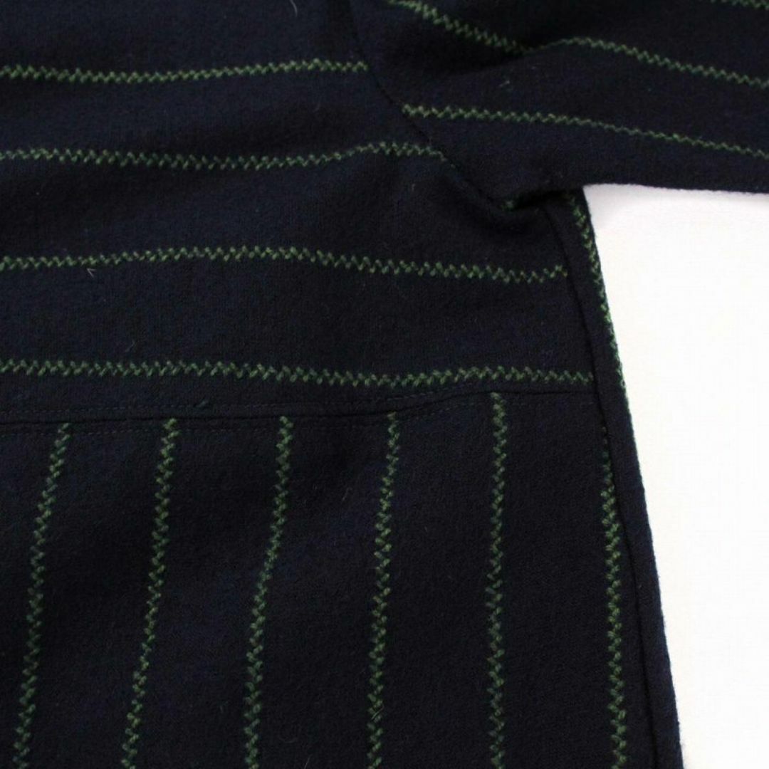 kumikyoku（組曲）(クミキョク)の組曲   ワンピース ひざ丈 七分袖 ストライプ 袖スリット ウール 紺  XS レディースのワンピース(ひざ丈ワンピース)の商品写真