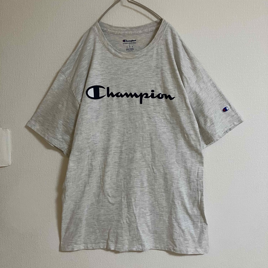 Champion(チャンピオン)のチャンピオンビッグロゴTシャツtシャツ霜降りグレー半袖目玉刺繍スリーブロゴtee メンズのトップス(Tシャツ/カットソー(半袖/袖なし))の商品写真