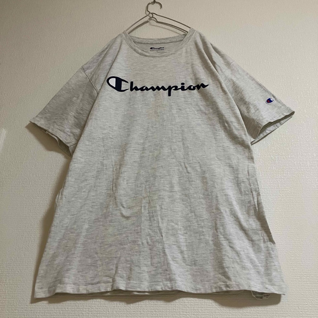 Champion(チャンピオン)のチャンピオンビッグロゴTシャツtシャツ霜降りグレー半袖目玉刺繍スリーブロゴtee メンズのトップス(Tシャツ/カットソー(半袖/袖なし))の商品写真