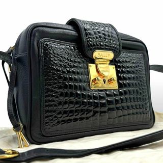 Bally - 美品 BALLY ショルダーバッグ クロコ 型押し 鍵付き フラップ ブラック